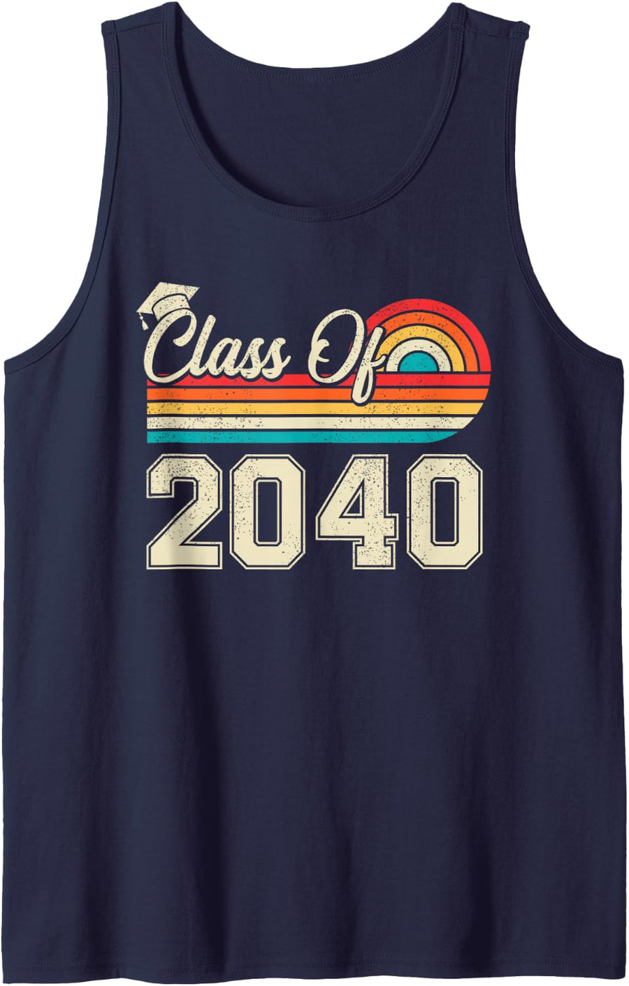 Retro Class of 2040 Grow with Me Pre k Graduation Boys Girls Sleeveless Tank Top - Navy Blue