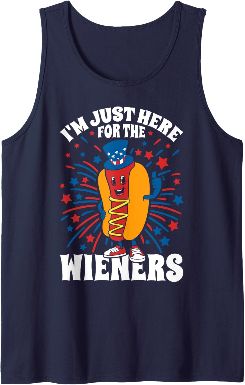 Hot Dog I'm Just Here For The Wieners 4Th Of July Hot Dog Tank Top - Navy Blue