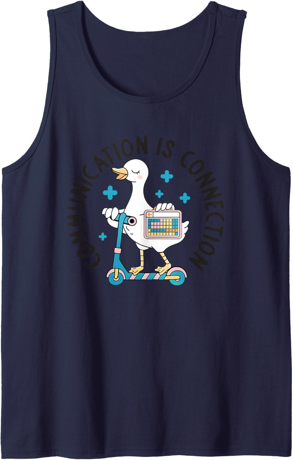 Women Silly Goose Speech Therapy Communication is Connection Sleeveless Tank Top - Navy Blue