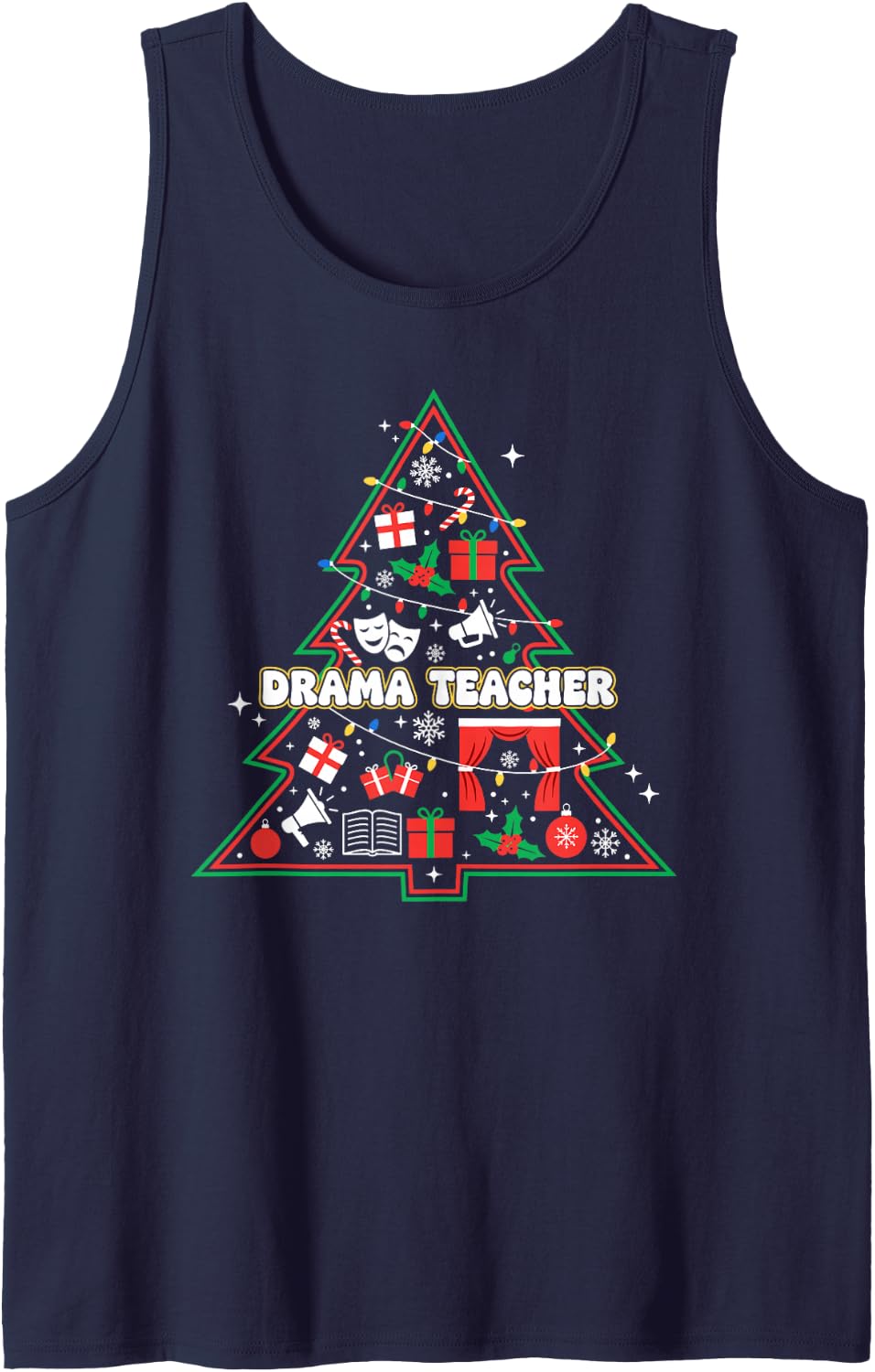 Funny Drama Teacher Christmas Tree Lights Womens Mens Kids Sleeveless Tank Top - Navy Blue