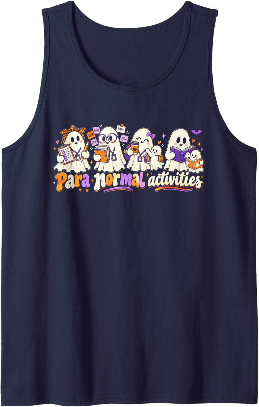 Paranormal Activities Paraprofessional Ghost Halloween Sleeveless Tank Top - Navy Blue