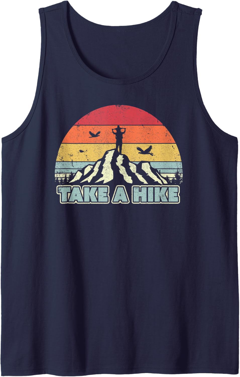 Take A Hike, Retro Outdoors, Camping Tank Top - Navy Blue