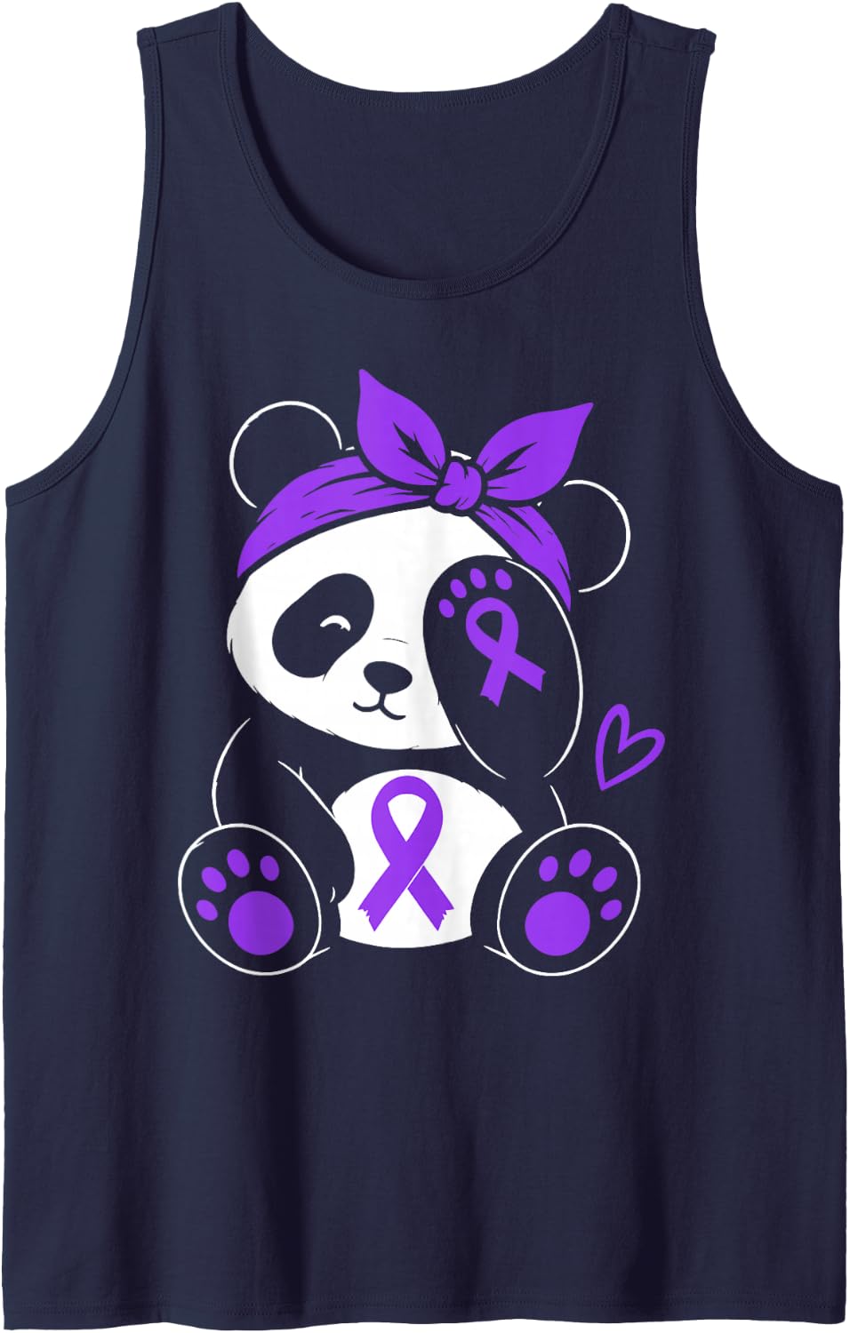 Alzheimer’s Awareness Purple Bandana Panda Ribbon Caregivers Sleeveless Tank Top - Navy Blue