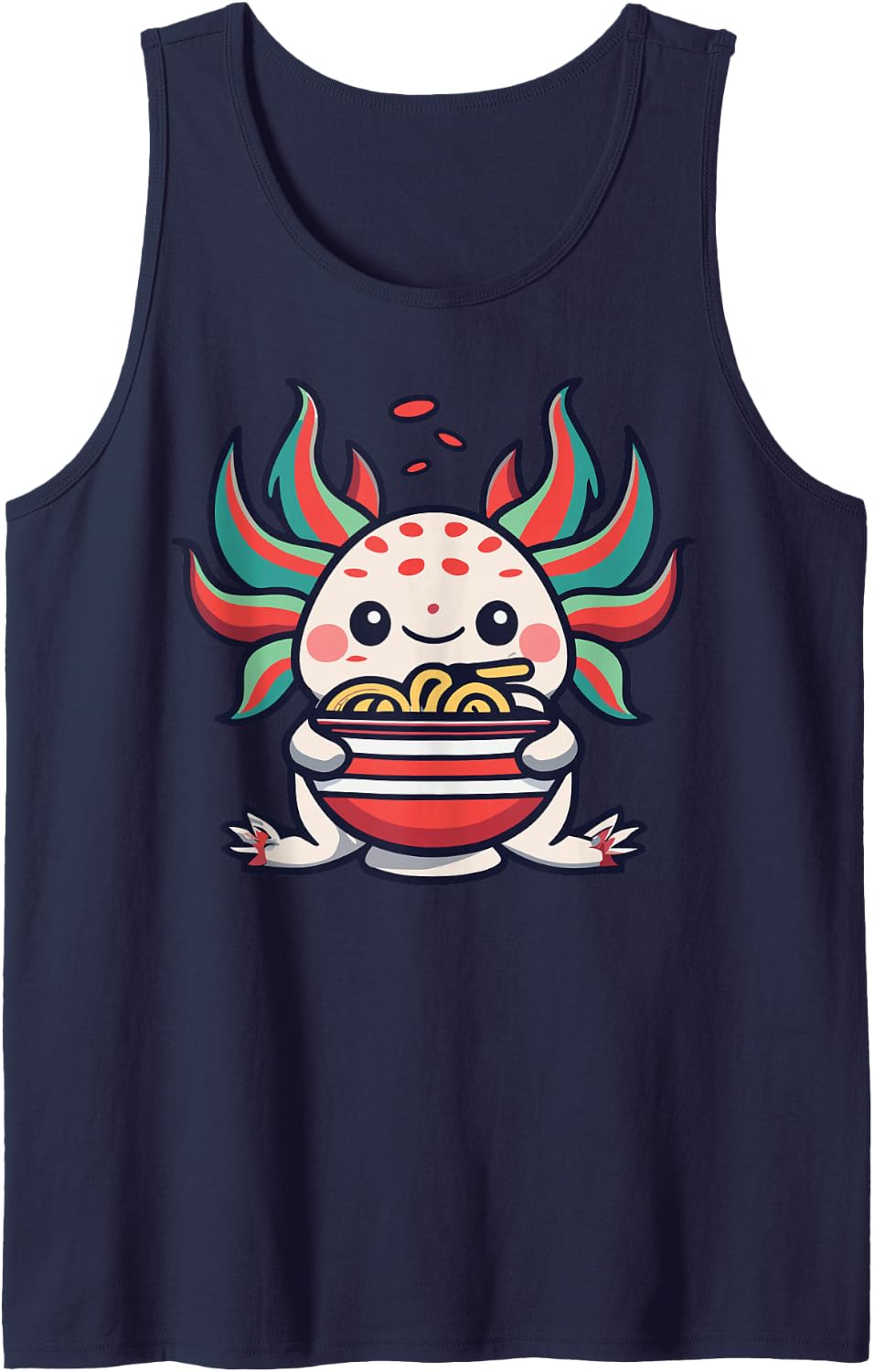 Kawaii Axolotl Eating Ramen Noodles Cute Anime Axolotl Sleeveless Tank Top - Navy Blue