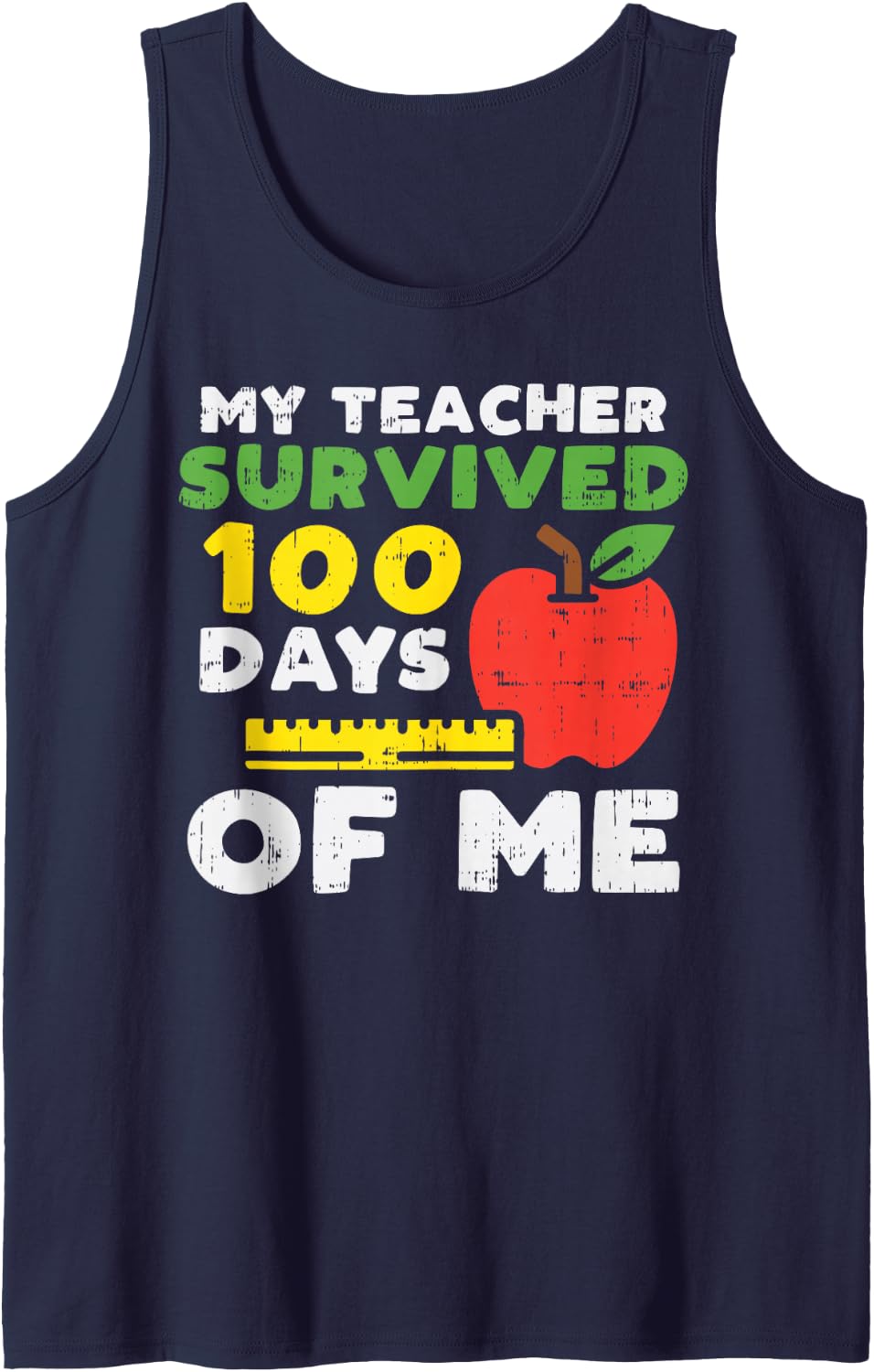 My Teacher Survived 100 Days 100th School Kids Boy Girl Sleeveless Tank Top - Navy Blue
