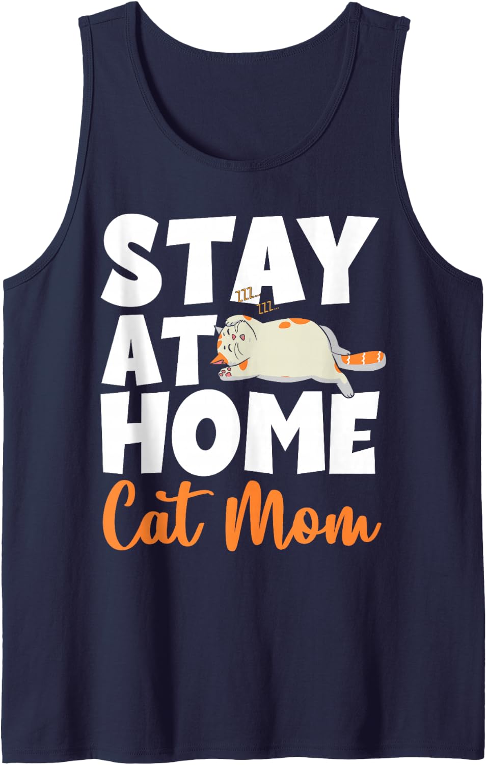 Stay at Home cat mom cat Sleeveless Tank Top - Navy Blue