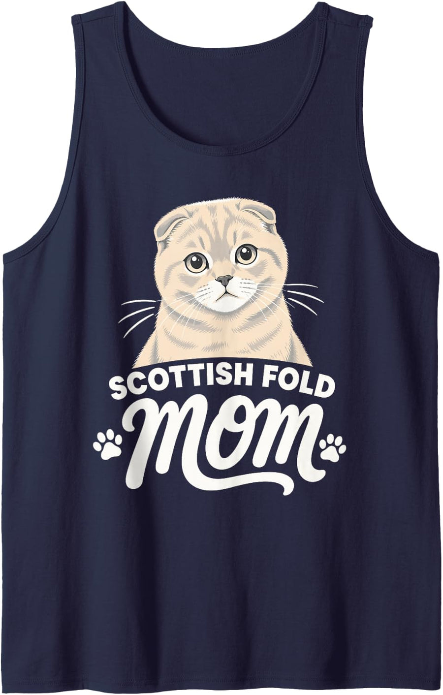 Scottish Fold Mom Cat Kitten Owner Sleeveless Tank Top - Navy Blue
