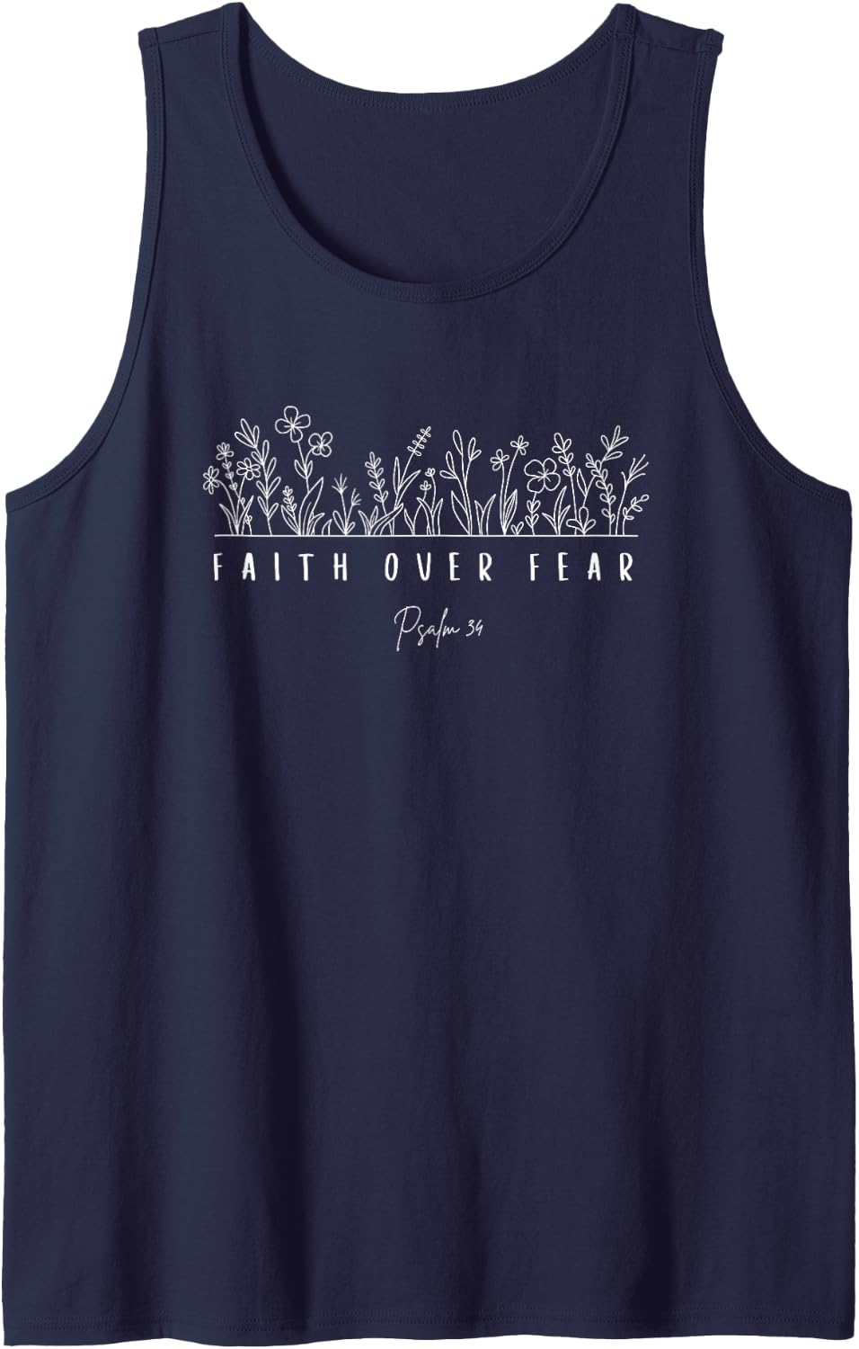 Faith Over Fear Psalm 34 Sleeveless Tank Top - Navy Blue