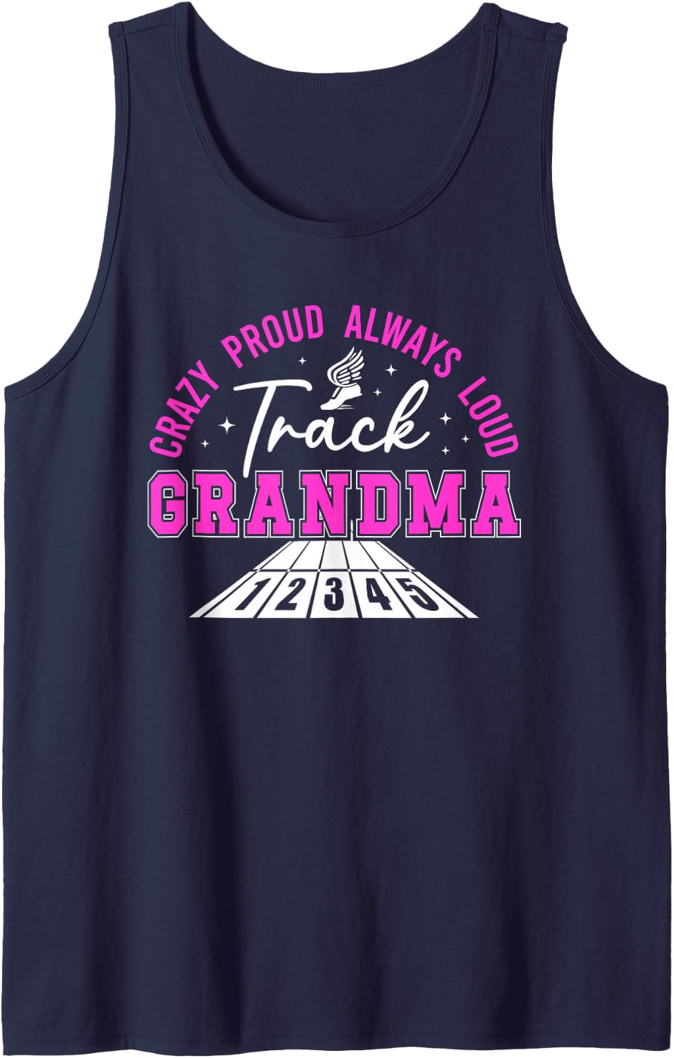 Crazy Proud Track Grandma Track and Field Grandma Sleeveless Tank Top - Navy Blue