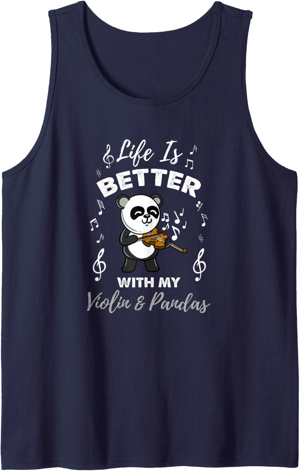 Life is Better with My Violin and Pandas Sleeveless Tank Top - Navy Blue