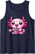 Axolotl Bubble Tea Boba Tea Sleeveless Tank Top - Navy Blue