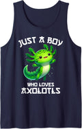 Just A Boy Who Loves Axolotls Kawaii Axolotl Sleeveless Tank Top - Navy Blue
