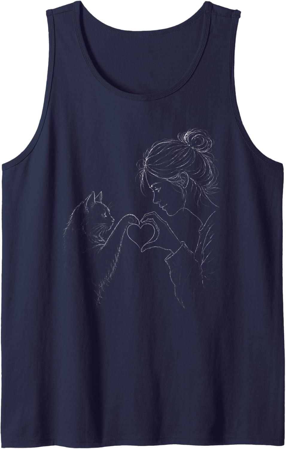 Cat Mom Heart Sign Kitten Line Art Women Sleeveless Tank Top - Navy Blue