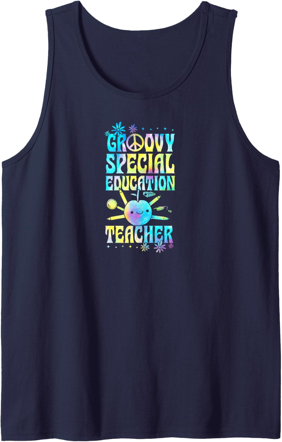 Groovy Special Education Teacher 60s Throwback Day Peace Sleeveless Tank Top - Navy Blue