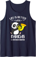 Life is Better with Pandas French Horn Sleeveless Tank Top - Navy Blue