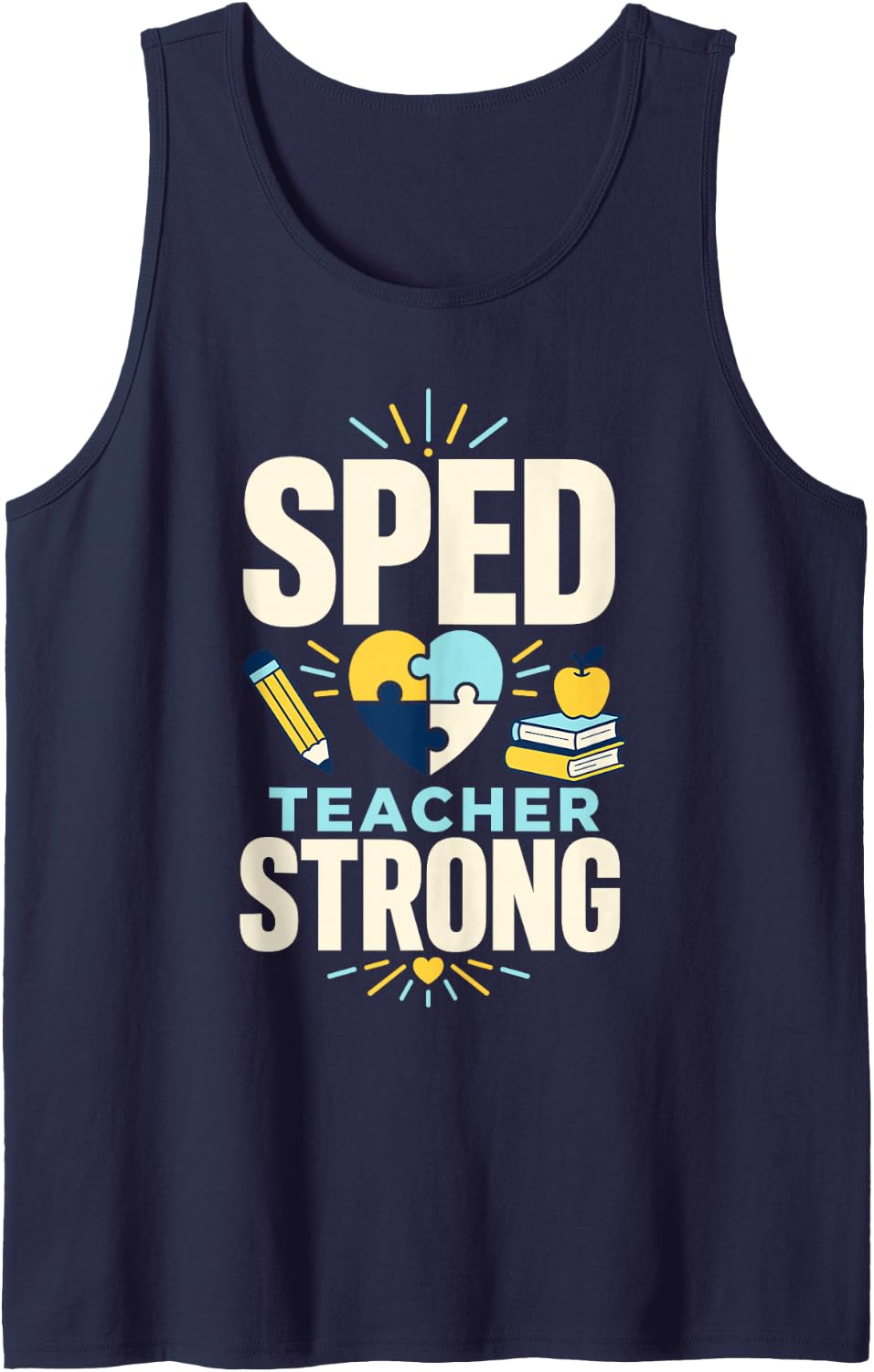 Sped Teacher Strong Puzzle Heart Apple Sleeveless Tank Top - Navy Blue