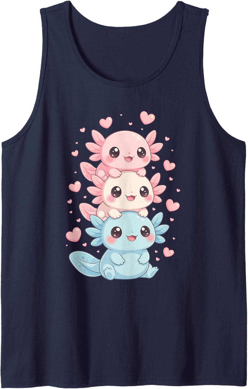 Axolotls, Cute Kawaii & Anime Axolotl Sleeveless Tank Top - Navy Blue