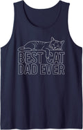 Cat Dad Minimalist Line Art Sleeping Tabby Gifts for Men Sleeveless Tank Top - Navy Blue