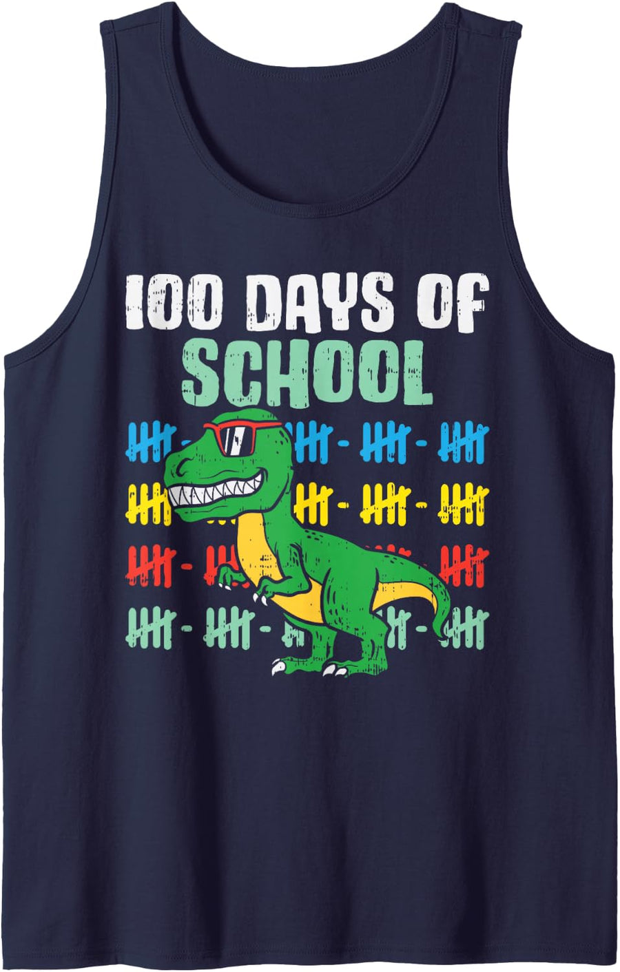 100 Days of School Trex Dinosaur 100th Student Boy Kids Sleeveless Tank Top - Navy Blue