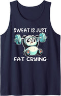 Panda Sweat Is Just Fat Crying Gym Tank Top - Navy Blue