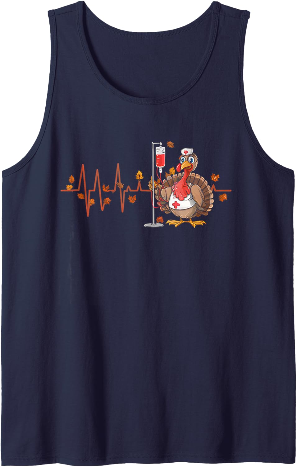 Thanksgiving Nurse Heartbeat Turkey Fall Scrub Top Women Sleeveless Tank Top - Navy Blue