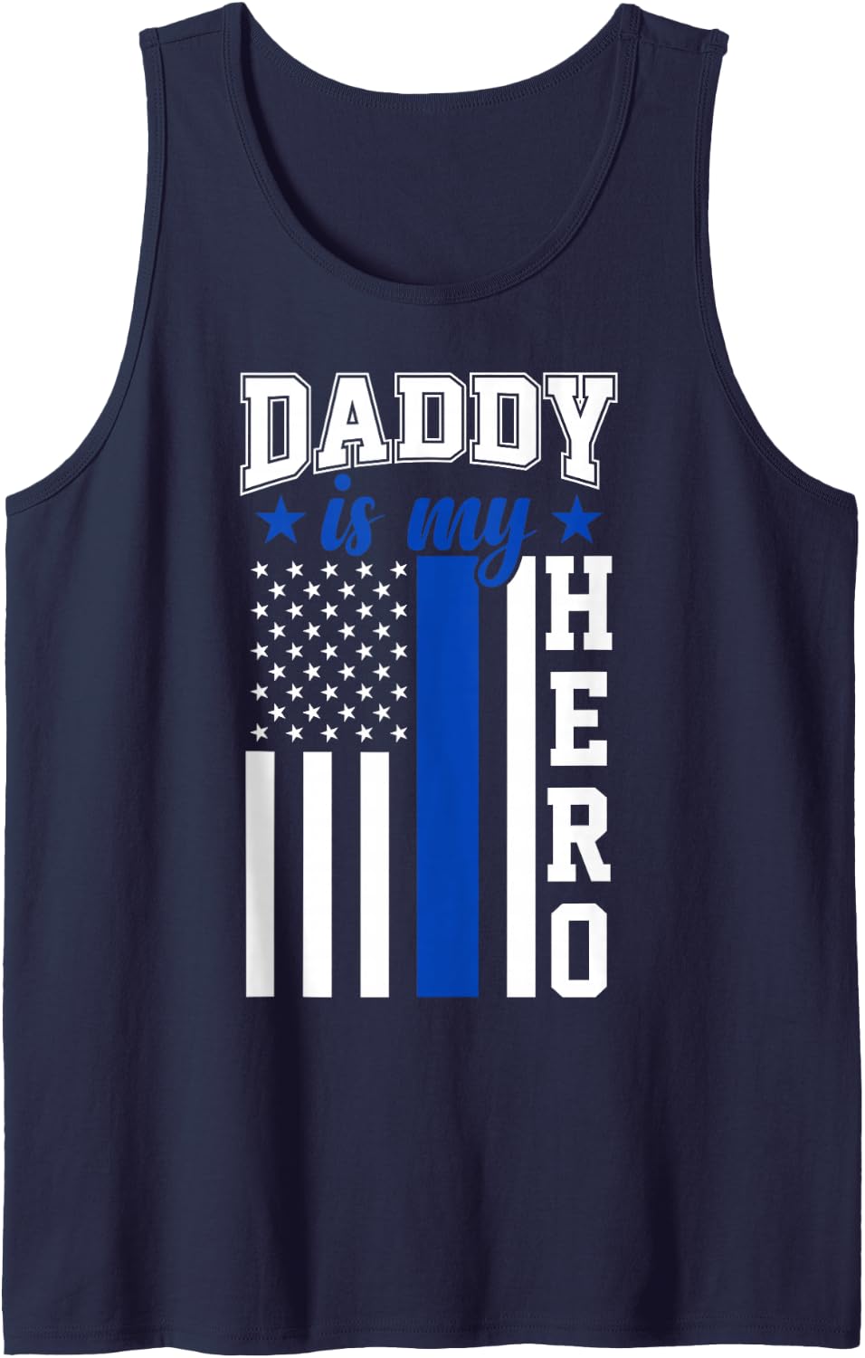 Dad Police Officer Hero Flag Thin Blue Line Sleeveless Tank Top - Navy Blue
