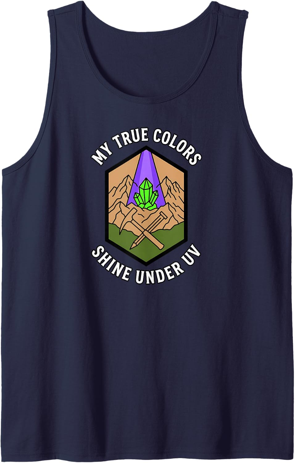 Fluorescent Mineral Rockhound My True Colors Shine Under UV Sleeveless Tank Top - Navy Blue