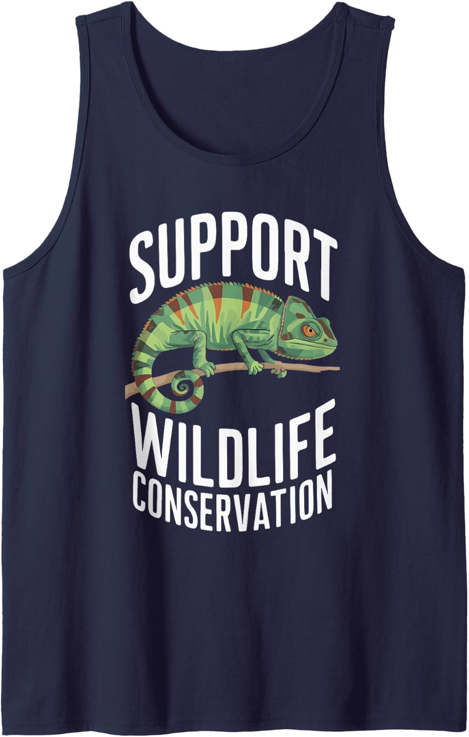 Support Wildlife Conservation Chameleon Environmentalist Sleeveless Tank Top - Navy Blue