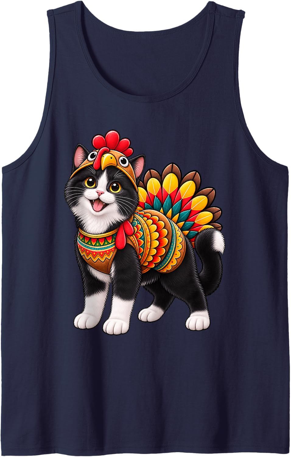 Funny Tuxedo Cat Turkey Costume Thanksgiving Mom Dad Sleeveless Tank Top - Navy Blue
