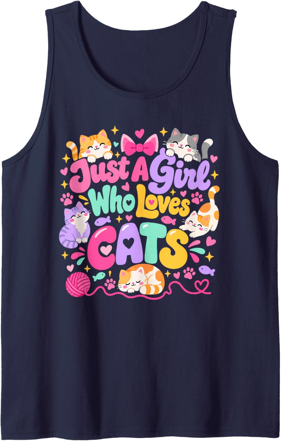 Just A Girl Who Loves Cats Sleeveless Tank Top - Navy Blue