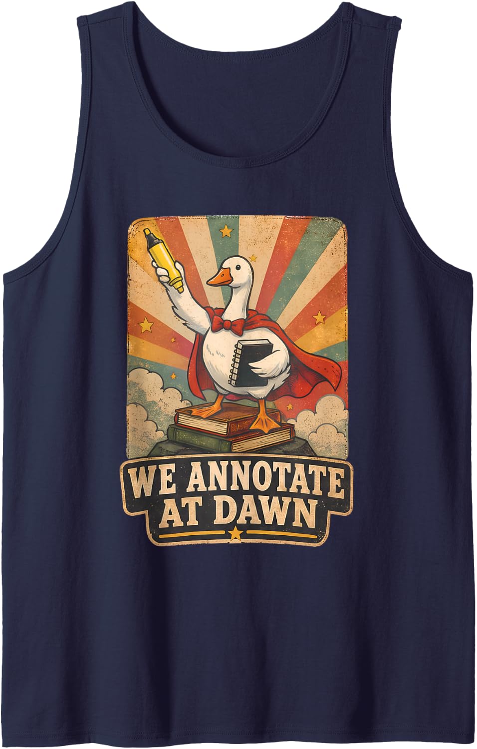 We Annotate At Dawn Goose Book Lover Reading Reader Teacher Sleeveless Tank Top - Navy Blue