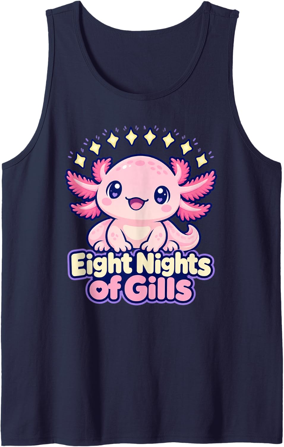 Hannukah Axolotl Eight Lights Sleeveless Tank Top - Navy Blue