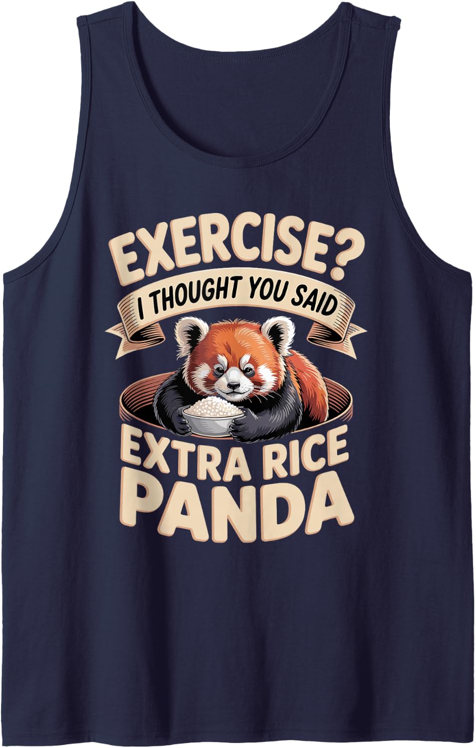 Exercise I Thought You Said Extra Rice Red Panda Sleeveless Tank Top - Navy Blue