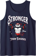 Stronger Than Your Excuses Muscular Gym Panda Workout Sleeveless Tank Top - Navy Blue