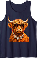 Cool Highland Cow Roar Leopard Sunglasses Funny Humor Tank Top - Navy Blue