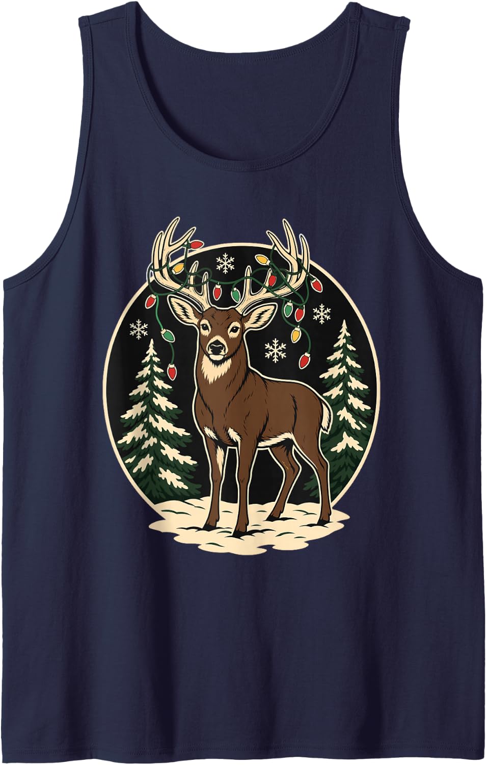 Deer Hunting Christmas Buck Lights Whitetail Sleeveless Tank Top - Navy Blue