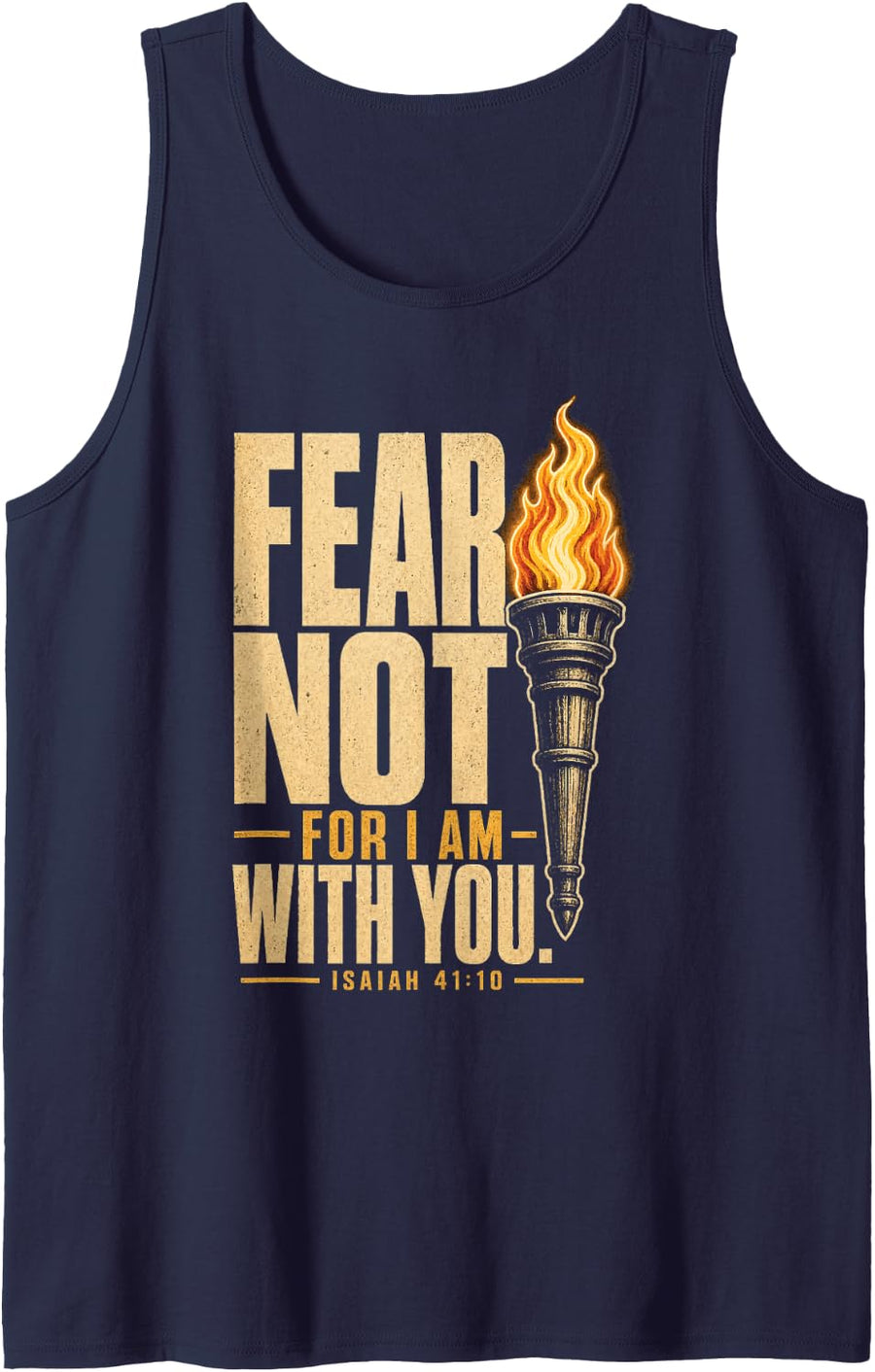 Faith Over Fear Rustic Bible Verse Fear Not Isaiah 41:10 Sleeveless Tank Top - Navy Blue