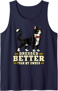 Tuxedo Cat Dressed Better Than My Owner Funny Kitty Mom Sleeveless Tank Top - Navy Blue