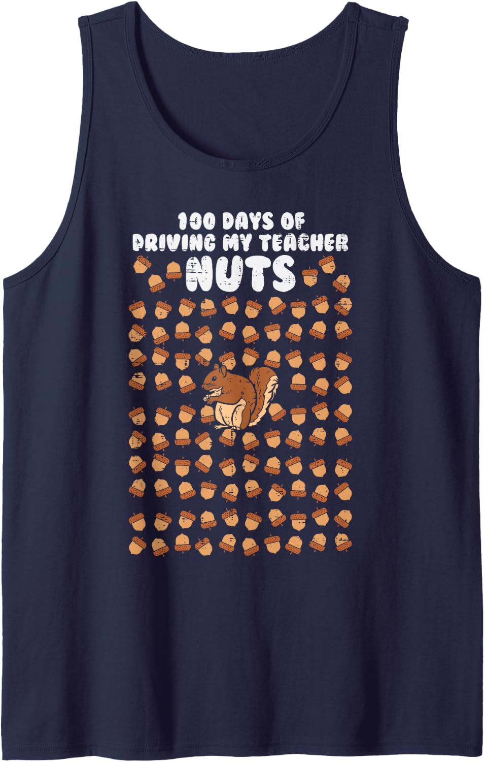 100 Days Driving My Teacher Nuts Squirrel 100th Student Sleeveless Tank Top - Navy Blue