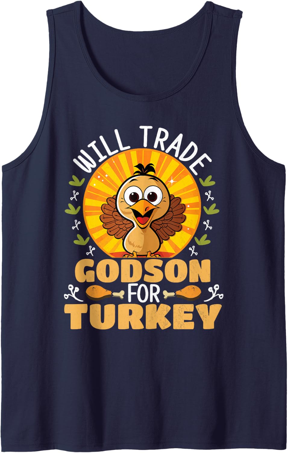 Will Trade Godson for Turkey Funny Thanksgiving Sleeveless Tank Top - Navy Blue