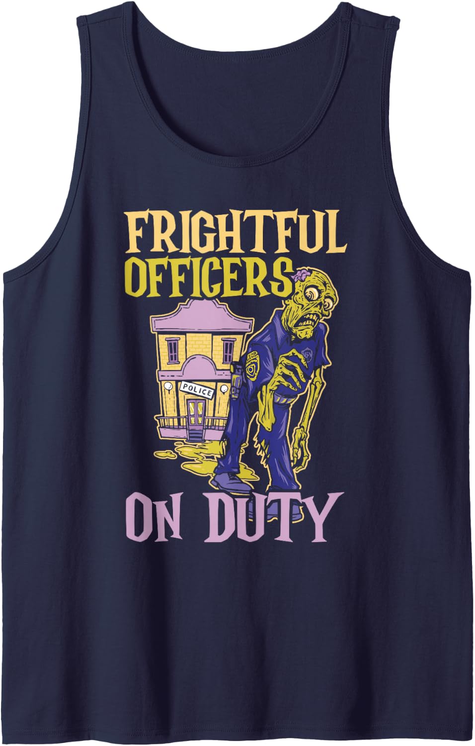 Frightful Officers on Duty Scary Policeman Spooky Halloween Sleeveless Tank Top - Navy Blue