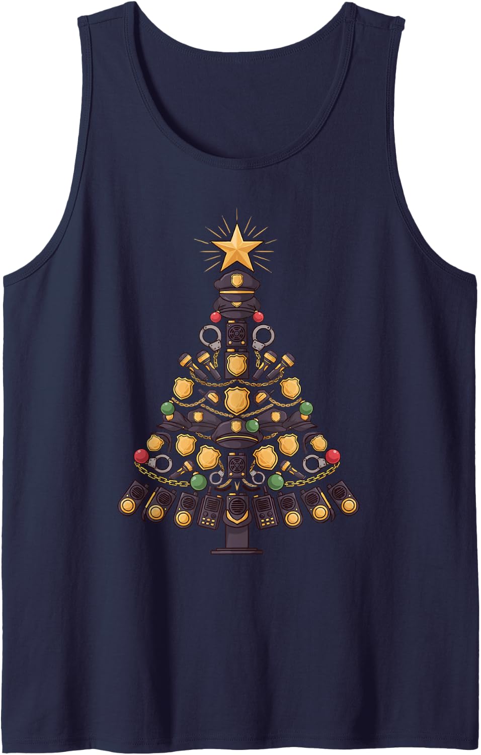 Police Officer Christmas Tree Sleeveless Tank Top - Navy Blue