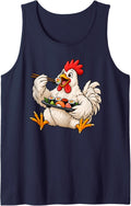 Chicken Eating Sushi Sleeveless Tank Top - Navy Blue