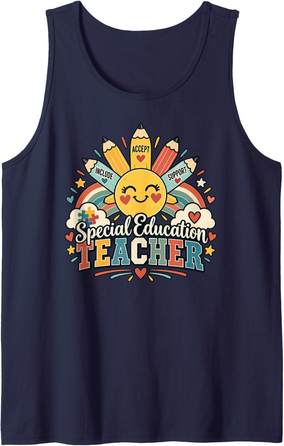 Retro Special Education Teacher SPED Inclusion Support Sleeveless Tank Top - Navy Blue