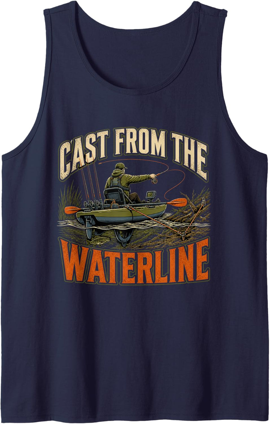 Cast from The Waterline Kayak Fishing Angler Sleeveless Tank Top - Navy Blue