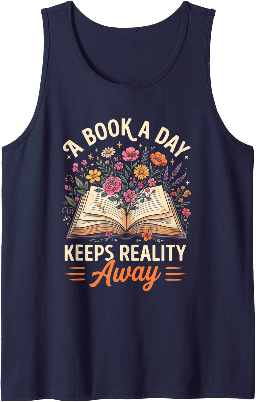 A Book A Day Keeps Reality Away Literature Library Reading Sleeveless Tank Top - Navy Blue
