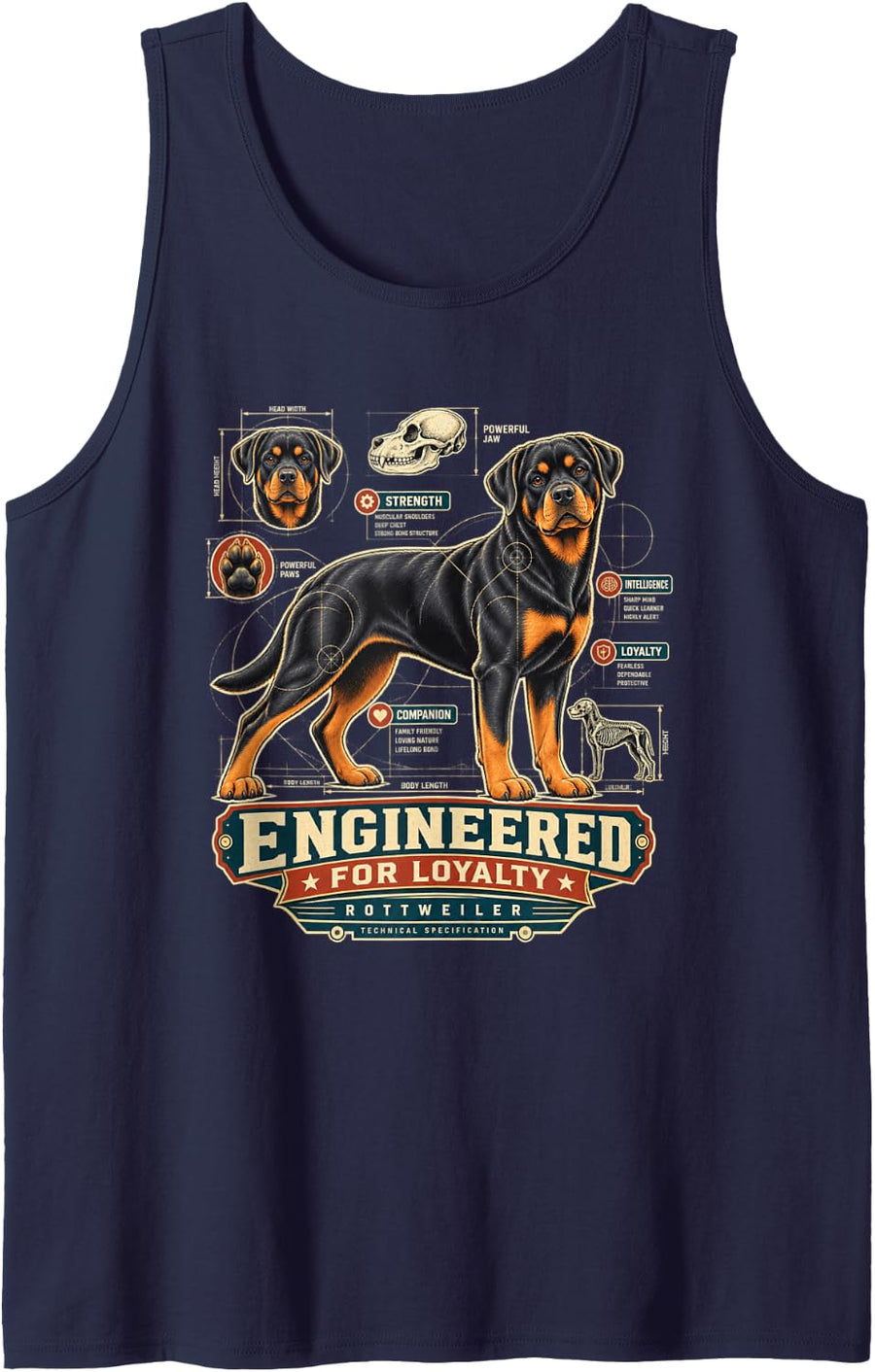 Engineered for Loyalty Rottweiler Dog Tank Top - Navy Blue