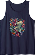 Axolotl Frosted Reed Painted Artwork Sleeveless Tank Top - Navy Blue