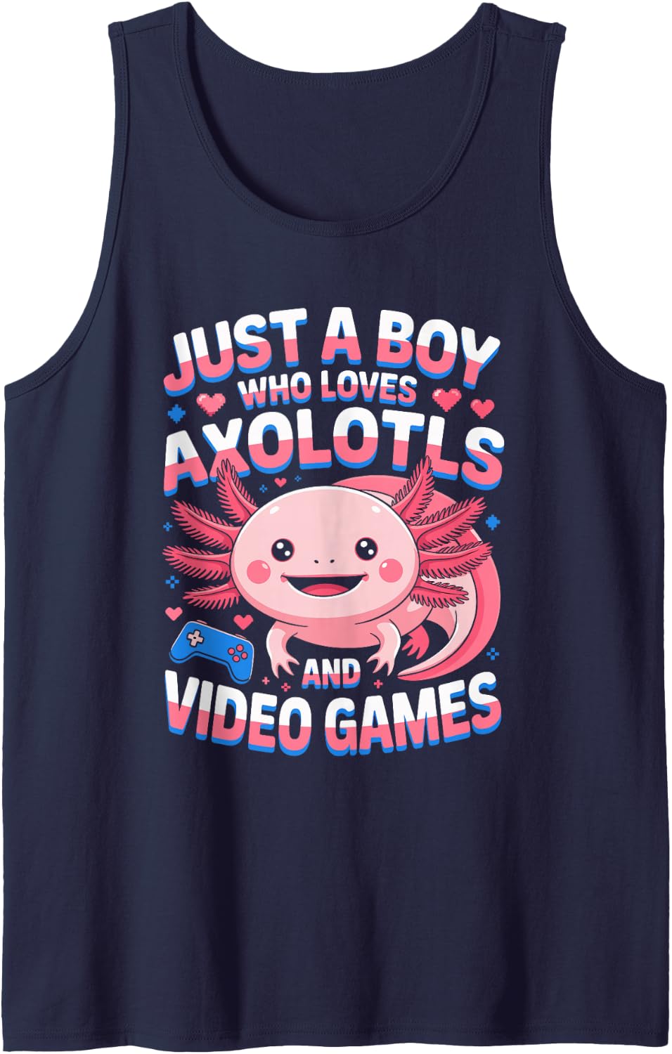 Boy Who Loves Axolotls and Video Games Sleeveless Tank Top - Navy Blue