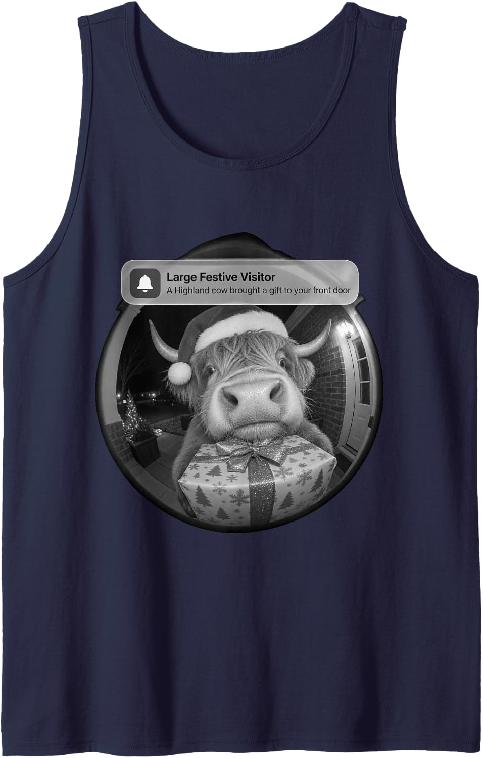 There is Motion At Your Front Door Highland Cow Christmas Sleeveless Tank Top - Navy Blue